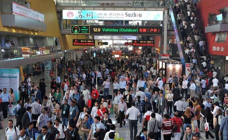 Flygfoto över mässområdet på Canton Fair i Guangzhou